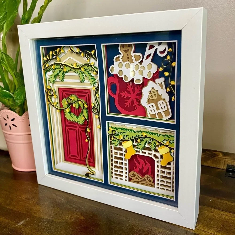 3D Christmas Door & Fireplace Shadowbox